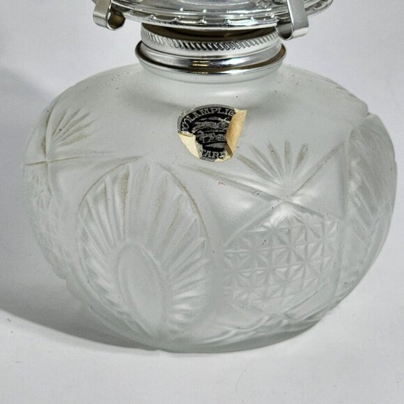 Frosted Glass Lamplight Farms Oil Lamp Embossed Floral Details Clear Chimney VTG - Picture 4 of 12